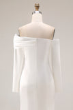 White Off the Shoulder Mermaid Satin Wedding Dress