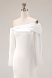 White Off the Shoulder Mermaid Satin Wedding Dress