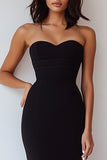 Sheath Sweetheart Midi Black Tie Dress With Slit