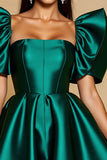 Dark Green Satin Homecoming Dress with Ruffle Sleeves