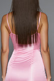 Pink Ruffled Satin Tight Homecoming Dress with 3D Flower