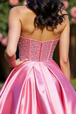 Beaded Strapless A Line Satin Pink Homecoming Dress