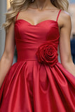 Red A Line Homecoming Dress with 3D Flowers