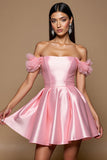 Satin Pink A Line Off The Shoulder Homecoming Dress