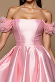 Satin Pink A Line Off The Shoulder Homecoming Dress