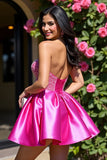 Beaded Satin Fuchsia Strapless Homecoming Dress