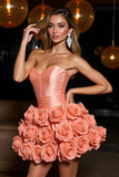 Orange Strapless Homecoming Dress with 3D Flowers
