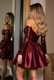 Sparkly Off The Shoulder Corset Burgundy Homecoming Dress