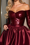 Sparkly Off The Shoulder Corset Burgundy Homecoming Dress