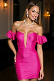 Fuchsia Ruffled Off The Shoulder Homecoming Dress