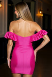 Fuchsia Ruffled Off The Shoulder Homecoming Dress