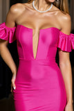 Fuchsia Ruffled Off The Shoulder Homecoming Dress