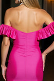 Fuchsia Ruffled Off The Shoulder Homecoming Dress