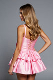 Pink Satin Homecoming Dress with 3D Flower