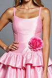 Pink Satin Homecoming Dress with 3D Flower