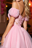 Cold Shoulder Pink A Line Homecoming Dress with Appliques