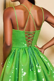 Sparkly Green A Line Homecoming Dress