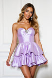 Strapless Lilac A Line Satin Homecoming Dress