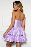 Strapless Lilac A Line Satin Homecoming Dress