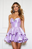Strapless Lilac A Line Satin Homecoming Dress
