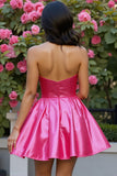 Strapless Fuchsia A Line Homecoming Dress with Beading
