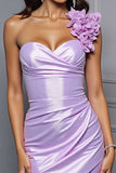 Lilac One Shoulder Homecoming Dress with 3D Flowers