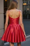 Red A Line Satin Homecoming Dress