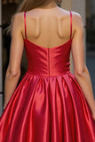 Red A Line Satin Homecoming Dress