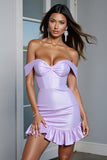 Off The Shoulder Lilac Ruffled Homecoming Dress