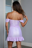 Off The Shoulder Lilac Ruffled Homecoming Dress