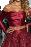 Off The Shoulder Burgundy 2 Piece Homecoming Dress