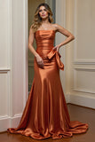 Mermaid Strapless Orange Satin Prom Dress