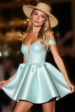 Off The Shoulder Green Satin Homecoming Dress