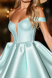 Off The Shoulder Green Satin Homecoming Dress