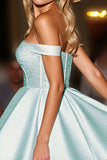 Off The Shoulder Green Satin Homecoming Dress