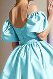Cold Shoulder Light Blue Corset Homecoming Dress