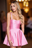 Pink A Line Spaghetti Straps Homecoming Dress