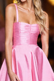 Pink A Line Spaghetti Straps Homecoming Dress