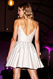 White A Line Satin Homecoming Dress
