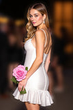 White Ruffled Bodycon Homecoming Dress