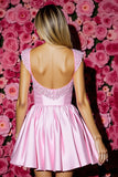 Pink A Line Satin Homecoming Dress with Bow