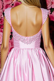 Pink A Line Satin Homecoming Dress with Bow