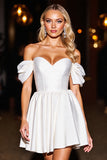 White Off The Shoulder A Line Homcoming Dress