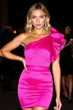 One Shoulder Fuchsia Bodycon Ruffled Homecoming Dress