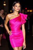 One Shoulder Fuchsia Bodycon Ruffled Homecoming Dress