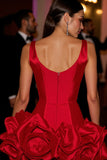 Red Satin Sheath Homecoming Dress with 3D Flowers