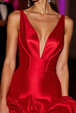 Red Satin Sheath Homecoming Dress with 3D Flowers