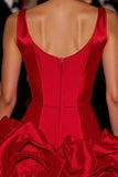 Red Satin Sheath Homecoming Dress with 3D Flowers