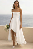 White Strapless Asymmetrical Holiday Party Dress With Ruffles