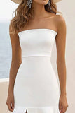 Strapless Ruffled Sheath Holiday Party Dress With Slit